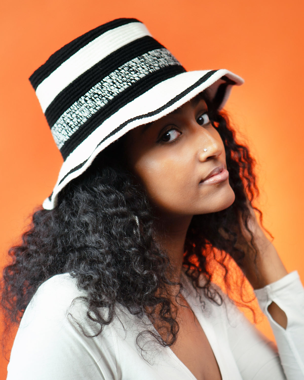 Black & White Konso Crochet Hat | Handmade Ethiopian Wide Brim Hat