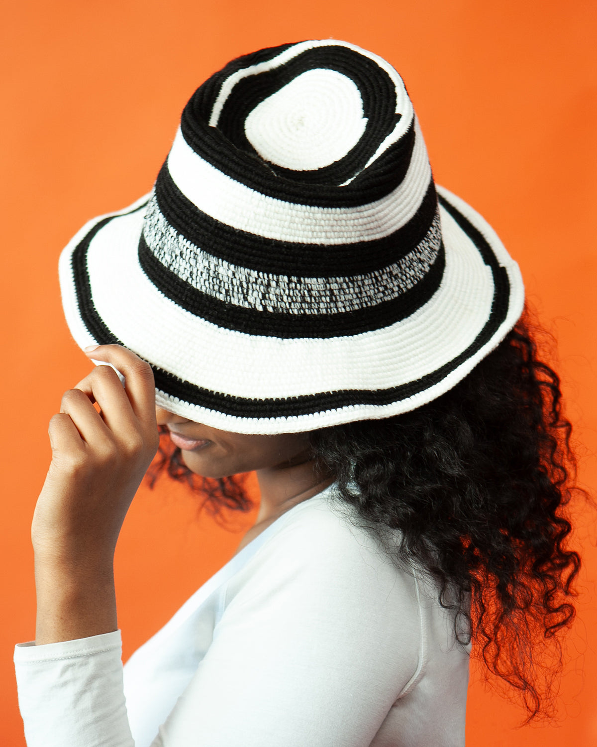 Black & White Konso Crochet Hat | Handmade Ethiopian Wide Brim Hat