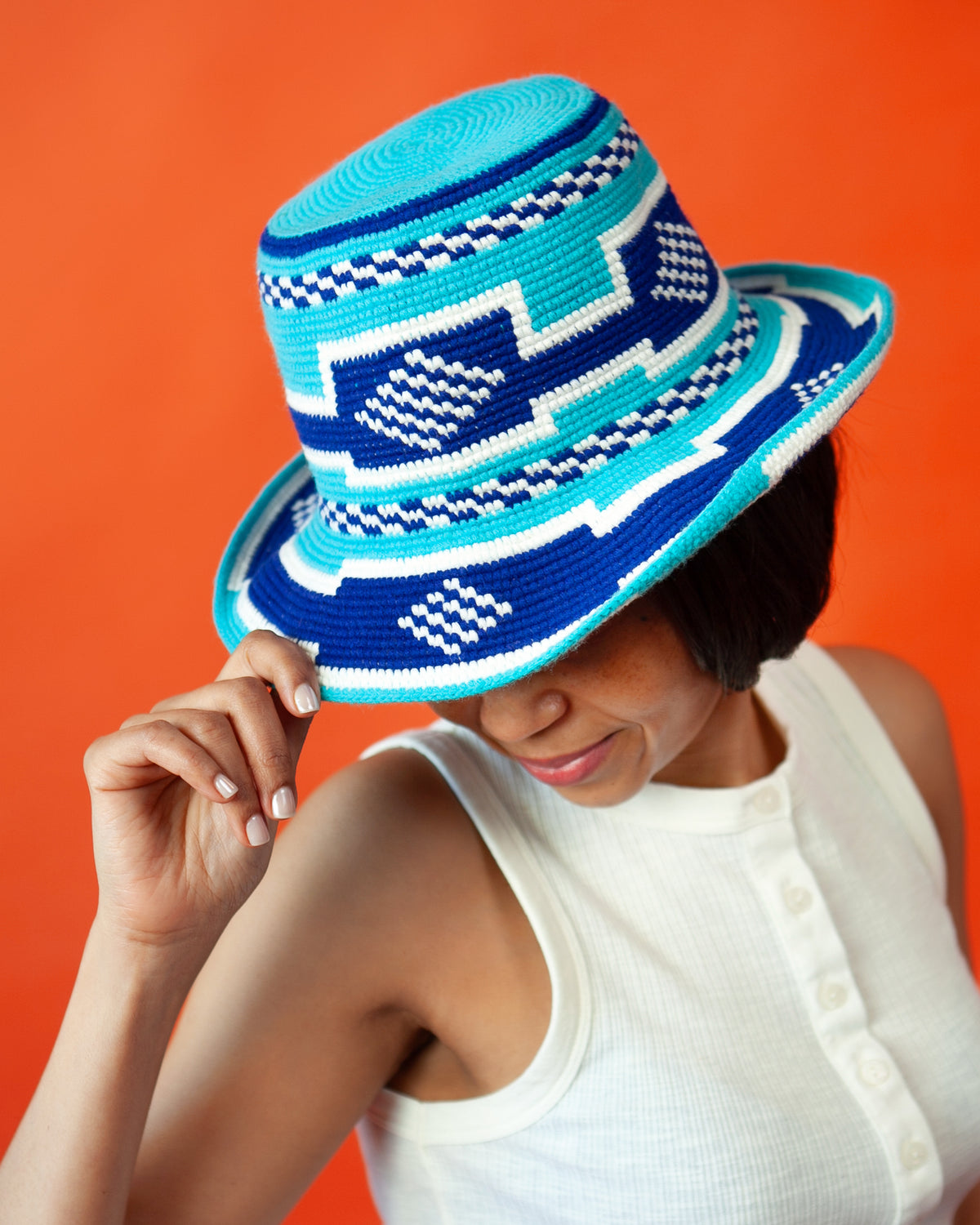Blue & Turquoise Konso Crochet Hat | Handmade Ethiopian Bucket Hat