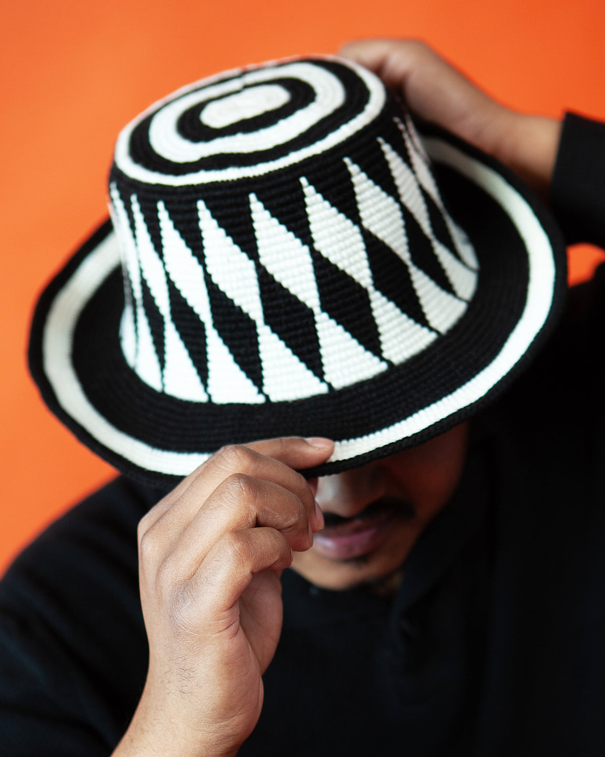 Black & White Konso Crochet Hat | Handmade Ethiopian Bucket Hat