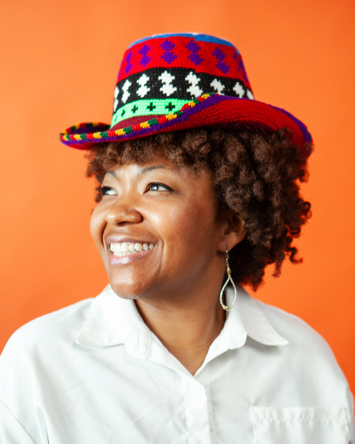 Red Geometric Konso Crochet Wide Brim Hat