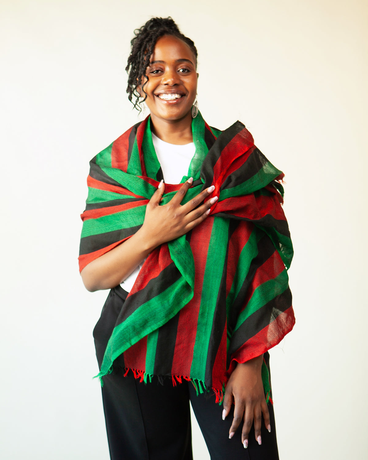 Handwoven Red, Black and Green Panafrican Cotton Scarf | Unisex Lightweight Shawl