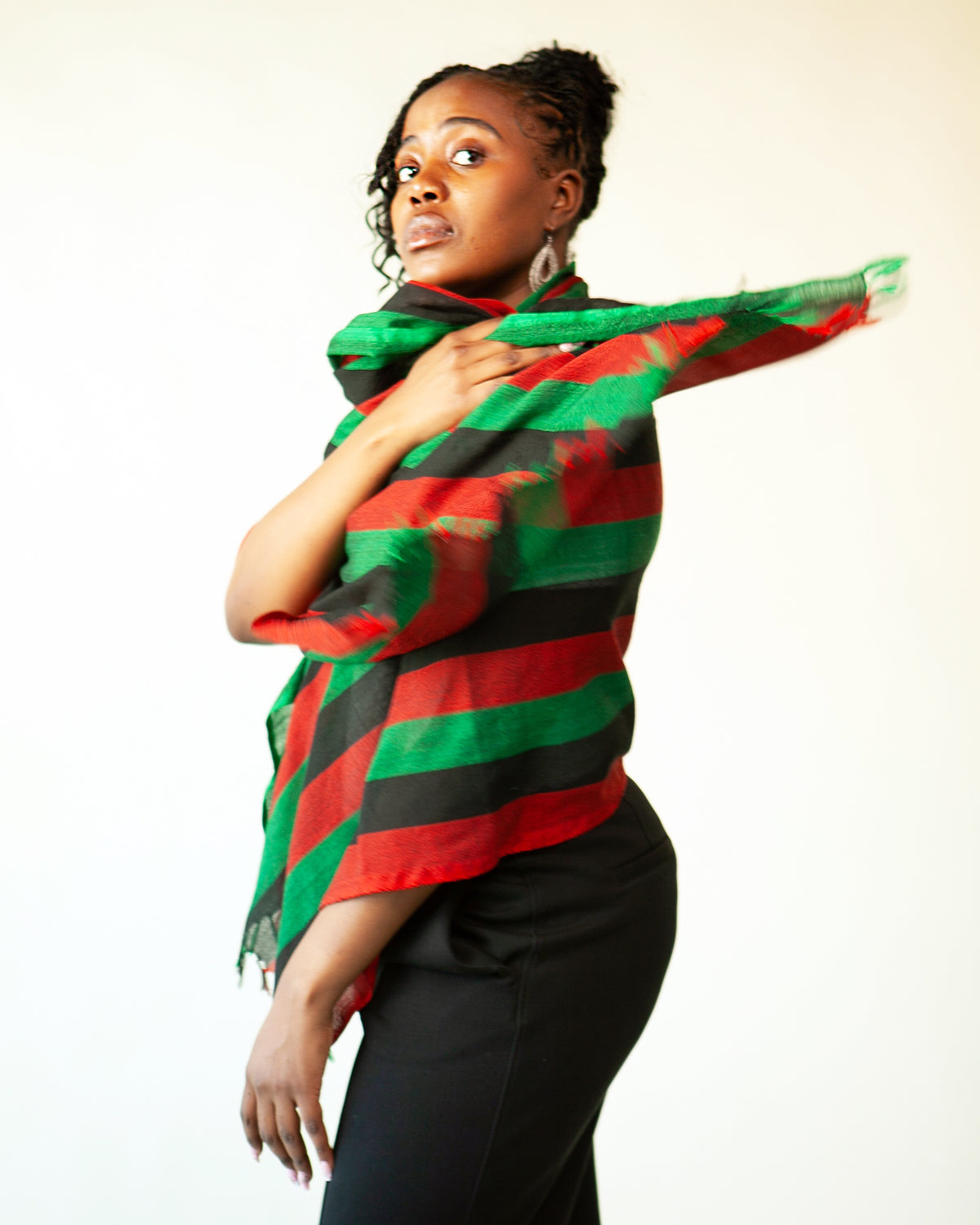 Handwoven Red, Black and Green Panafrican Cotton Scarf | Unisex Lightweight Shawl
