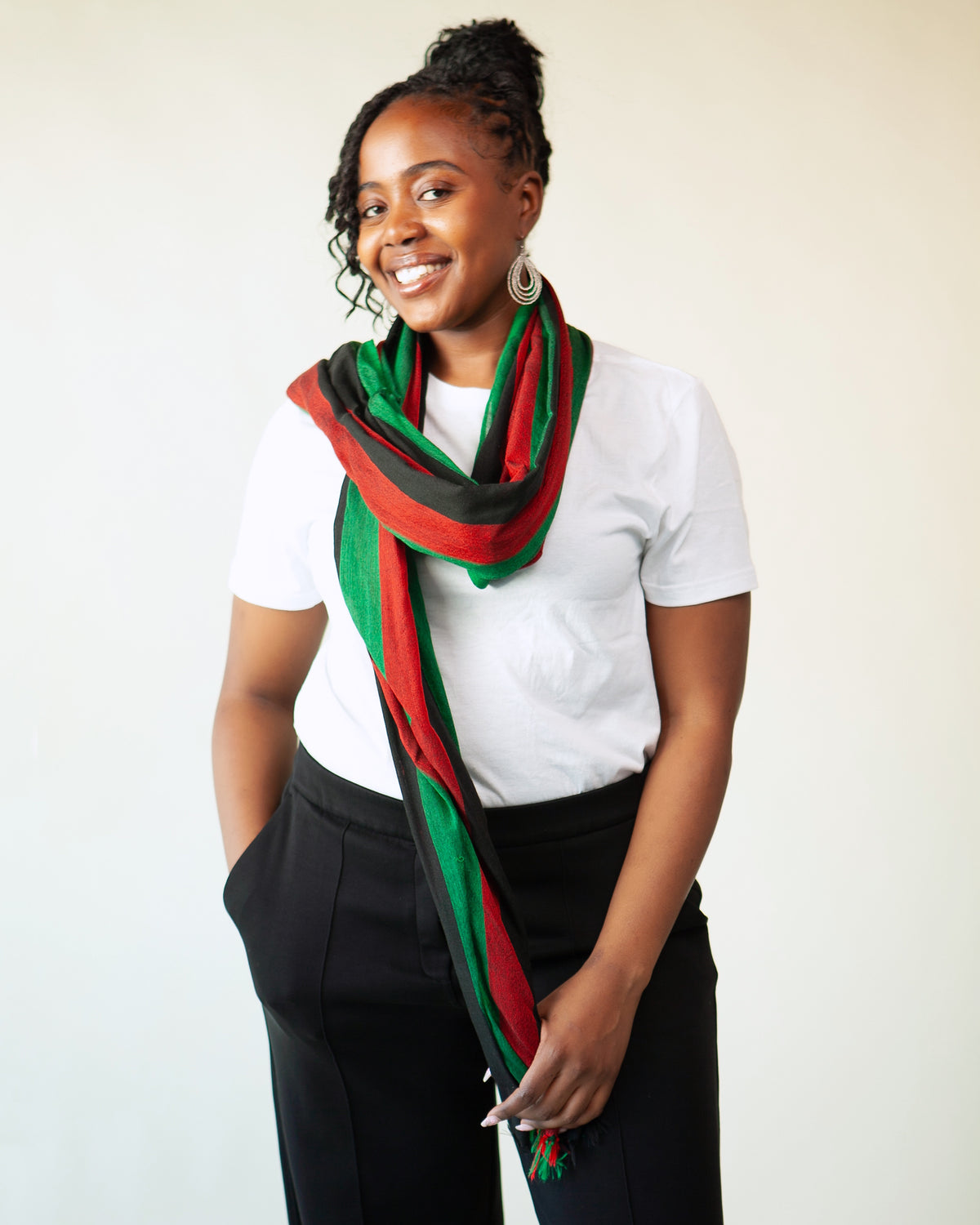 Handwoven Red, Black and Green Panafrican Cotton Scarf | Unisex Lightweight Shawl