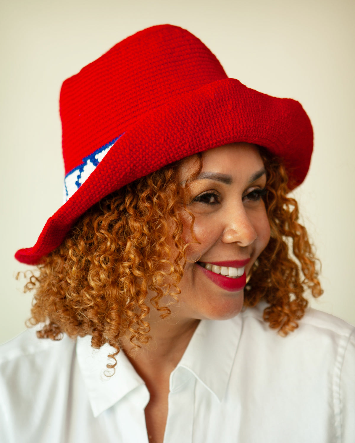 Red Konso Crochet Hat | Handmade Ethiopian Wide Brim Hat