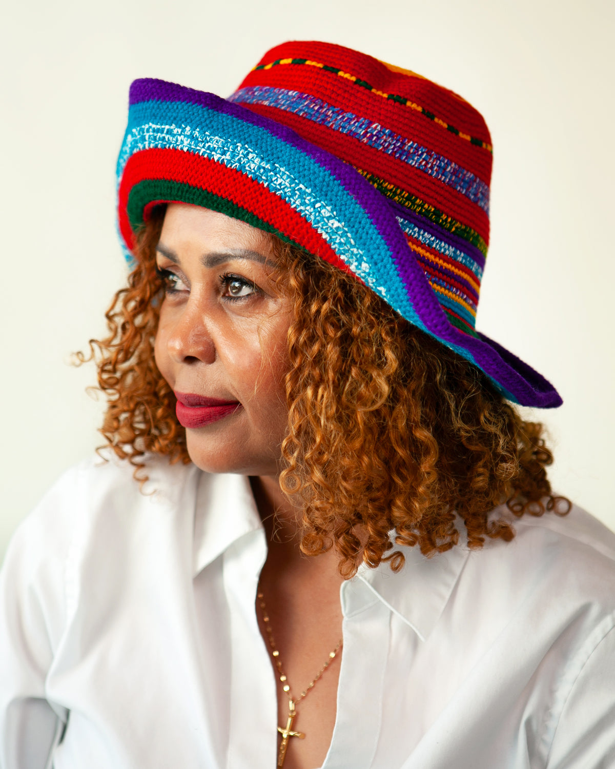 Konso Crochet Wide Brim Hat – Blue, Red & Yellow Beanie