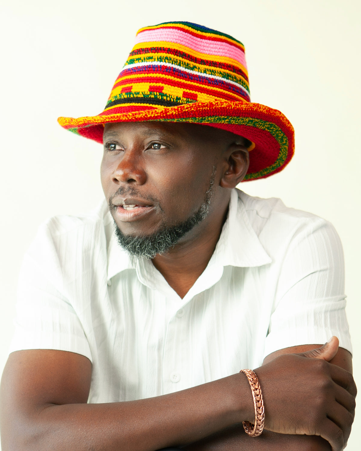 Red Multicolor Konso Crochet Wide Brim Hat