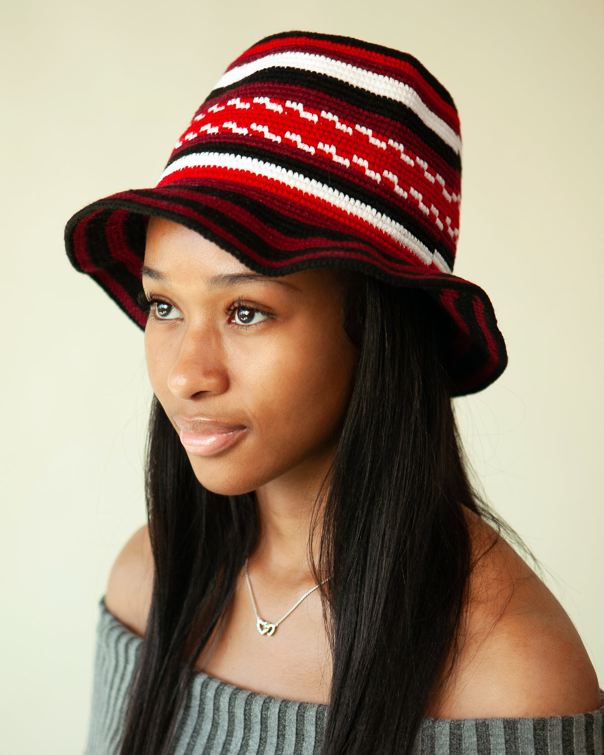 Red, Black & White Konso Crochet Hat | Handmade Ethiopian Cotton & Wool Hat