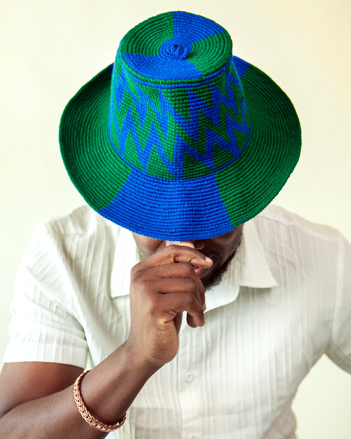 Blue & Green Konso Crochet Hat | Handmade Ethiopian Wide Brim Hat