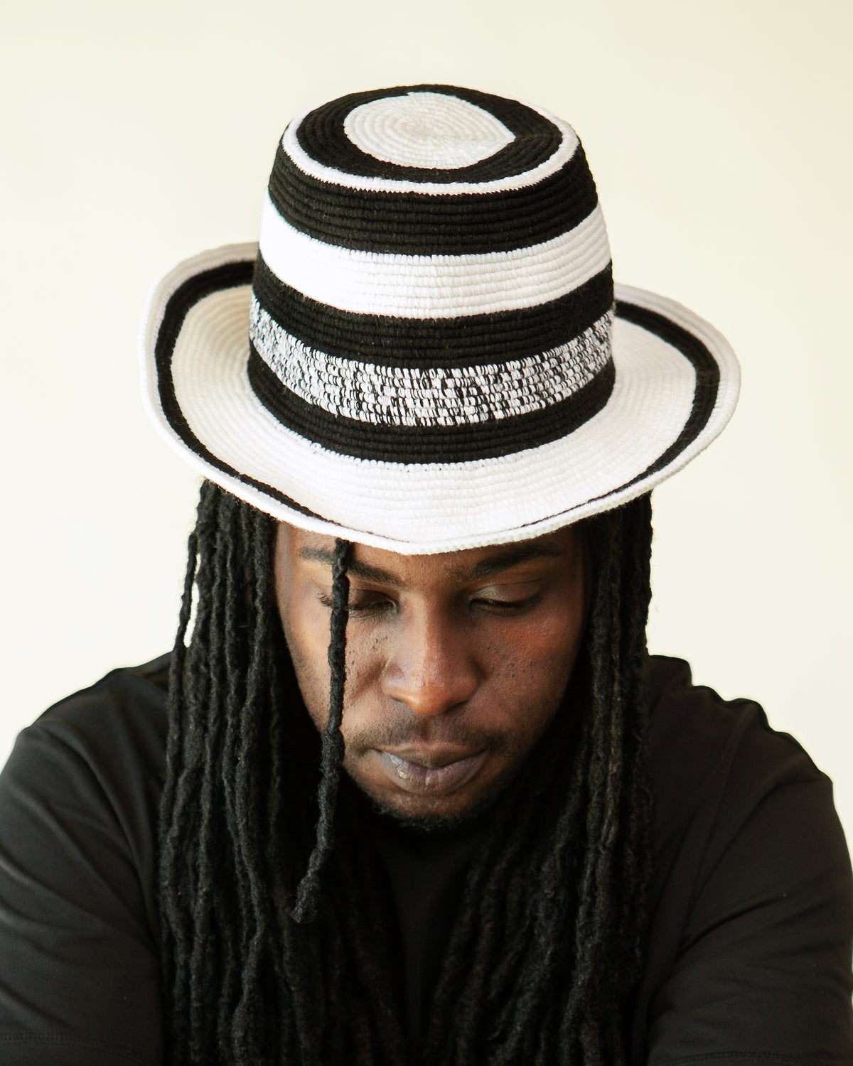 Black & White Konso Crochet Hat | Handmade Ethiopian Wide Brim Hat