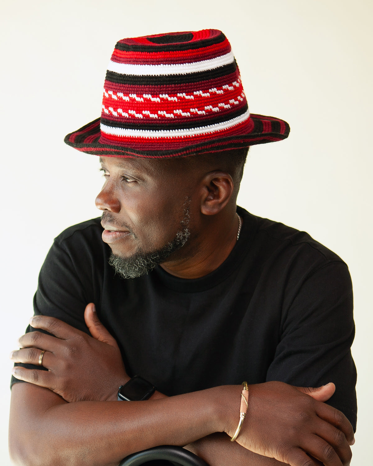Red, Black & White Konso Crochet Hat | Handmade Ethiopian Cotton & Wool Hat