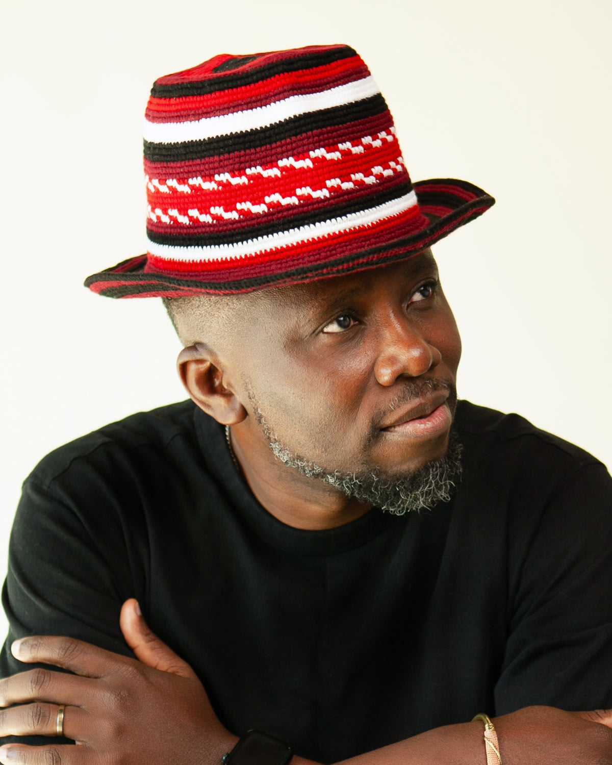 Red, Black & White Konso Crochet Hat | Handmade Ethiopian Cotton & Wool Hat