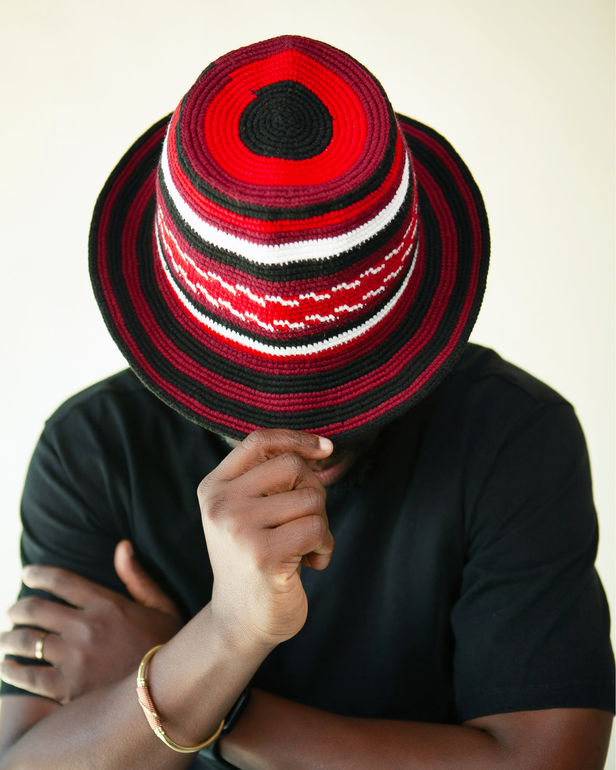 Red, Black & White Konso Crochet Hat | Handmade Ethiopian Cotton & Wool Hat