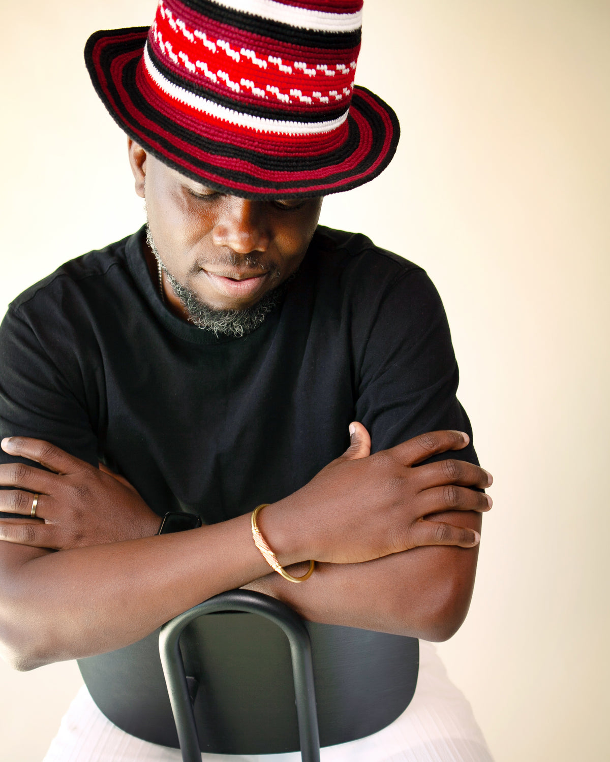 Red, Black & White Konso Crochet Hat | Handmade Ethiopian Cotton & Wool Hat