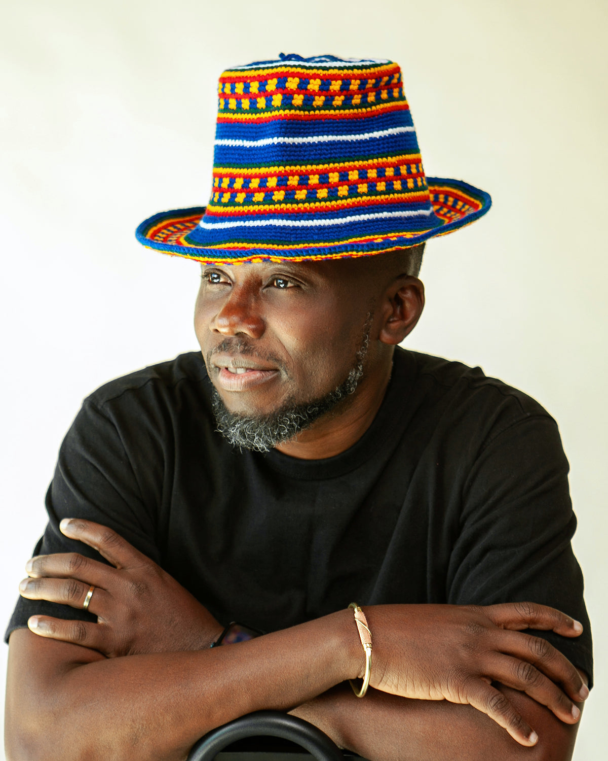Konso Crochet Wide Brim Hat – Blue, Red & Yellow Beanie
