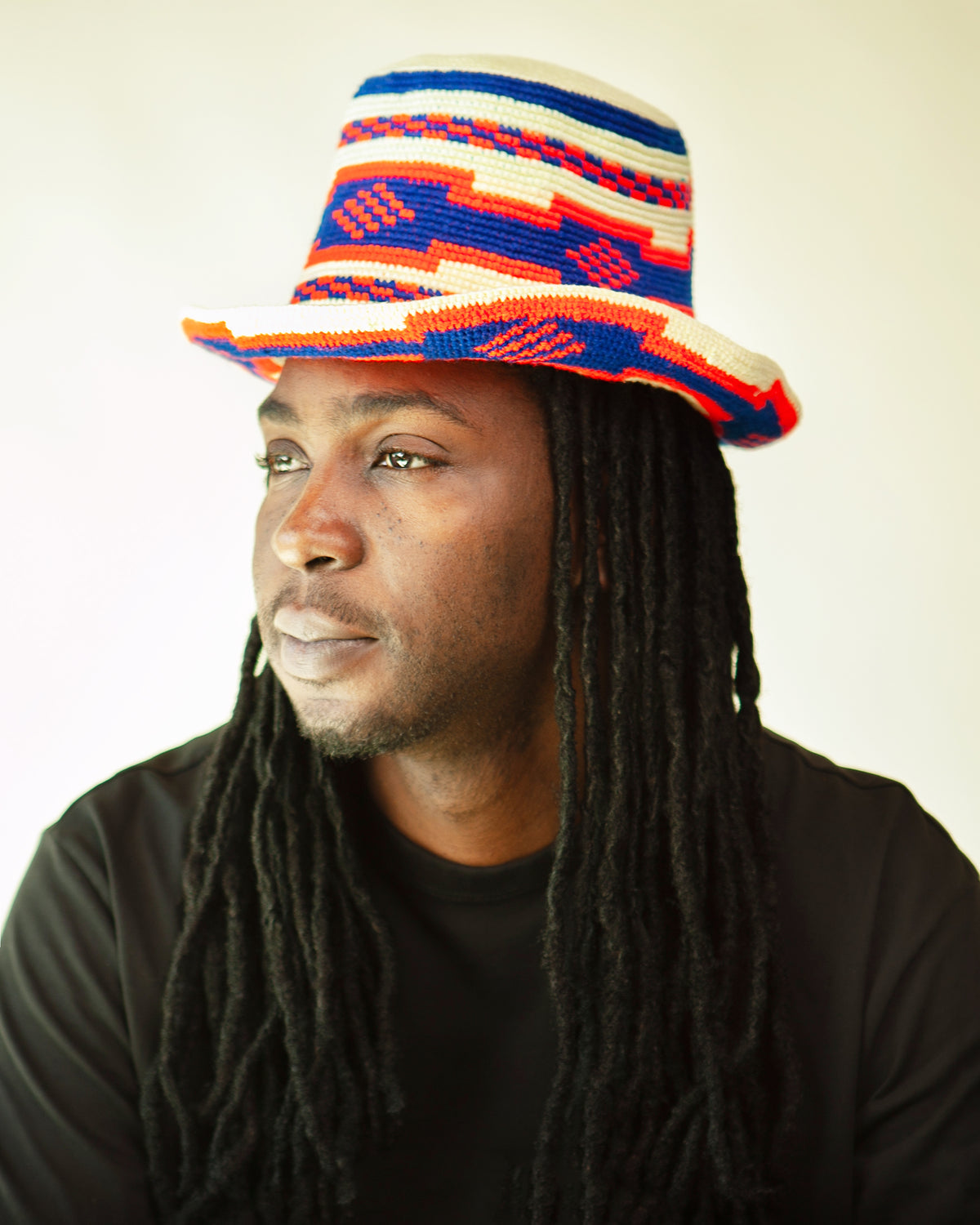 Blue & Orange Konso Crochet Hat | Handmade Ethiopian Wide Brim Hat
