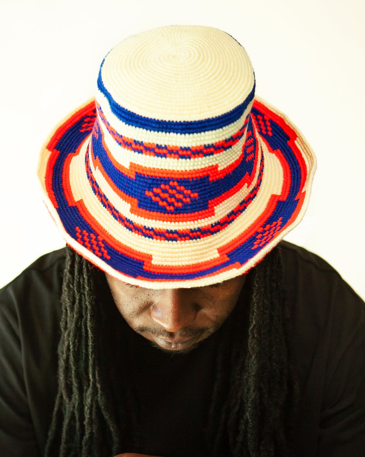Blue & Orange Konso Crochet Hat | Handmade Ethiopian Wide Brim Hat