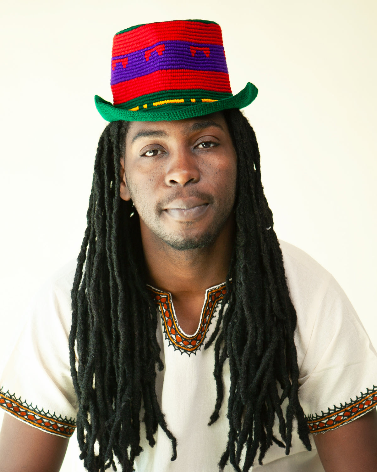 Green Multicolor Konso Crochet Wide Brim Hat