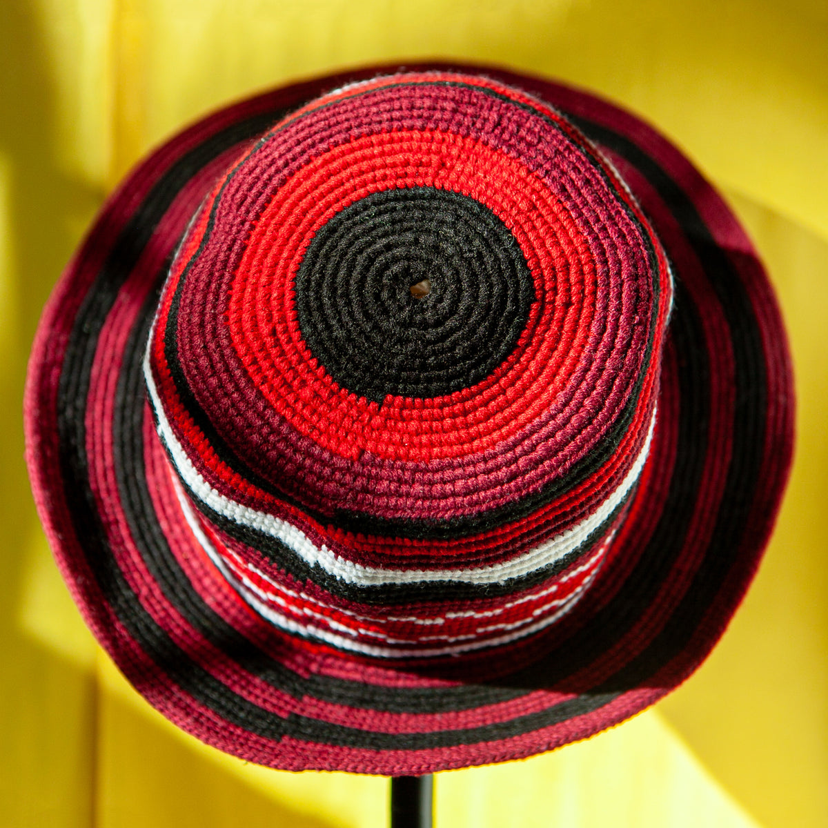 Red, Black & White Konso Crochet Hat | Handmade Ethiopian Cotton & Wool Hat