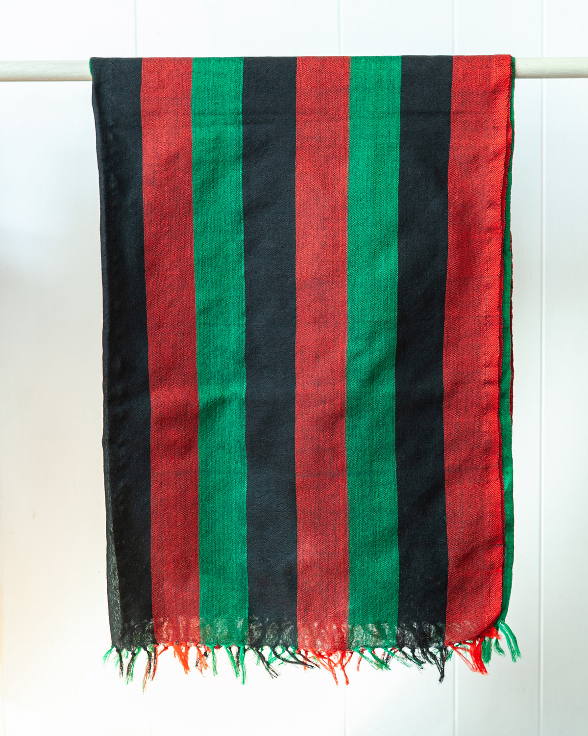 Handwoven Red, Black and Green Panafrican Cotton Scarf | Unisex Lightweight Shawl