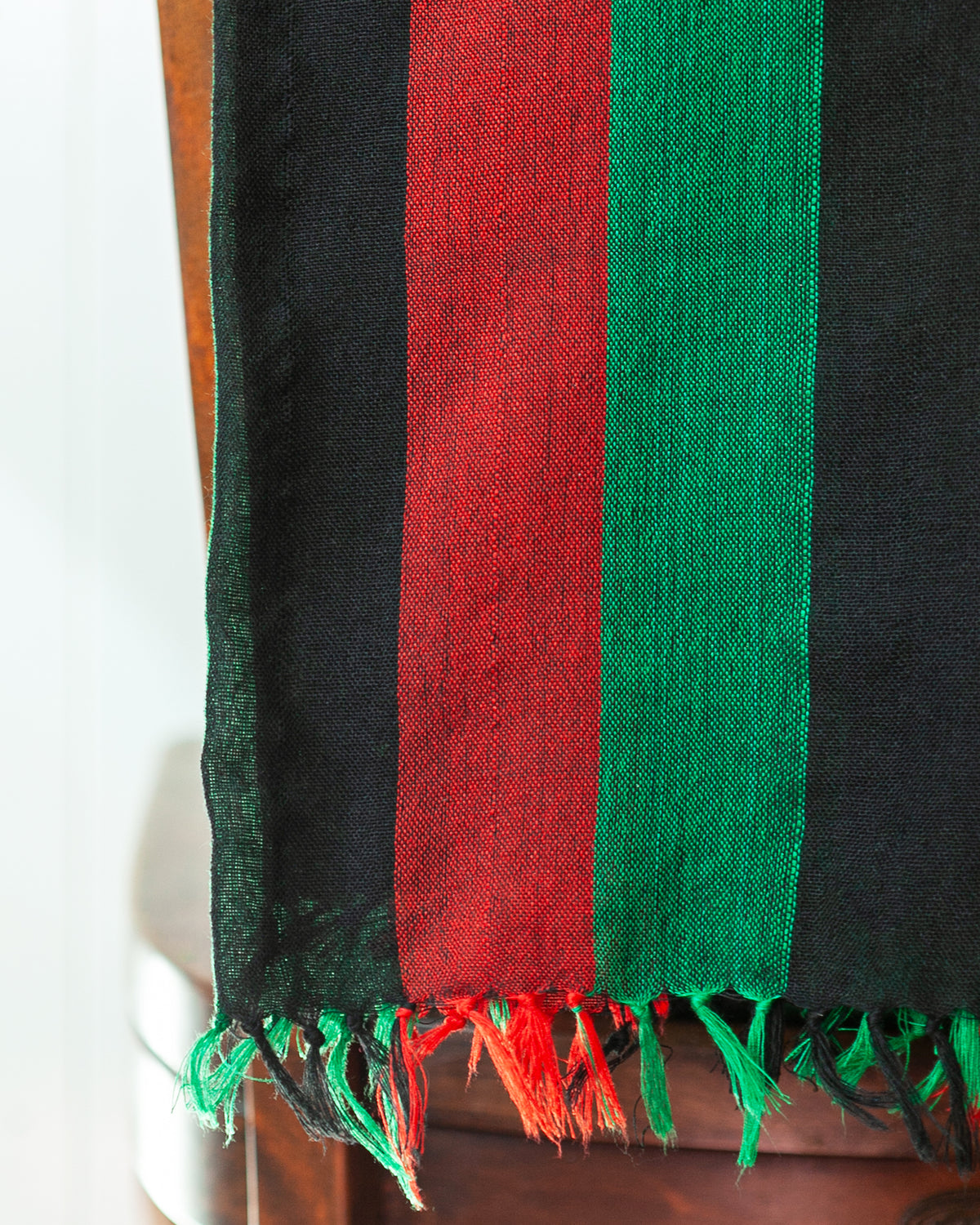 Handwoven Red, Black and Green Panafrican Cotton Scarf | Unisex Lightweight Shawl