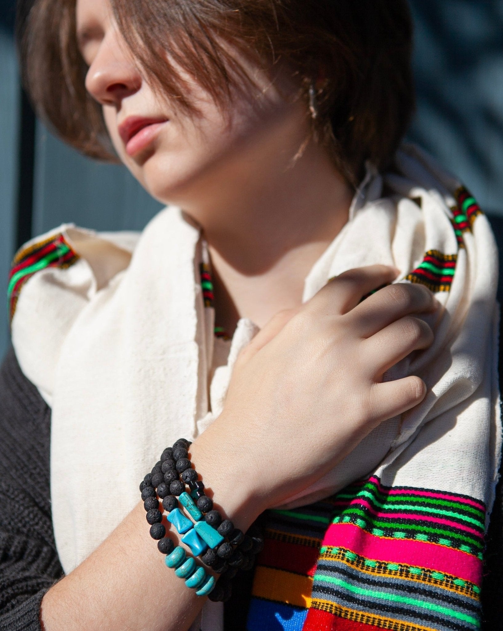 Black Beaded - Turquoise Rectangle Beads - Kelem Shop