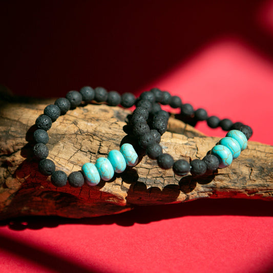 Black Beaded - Turquoise Round Beads - Kelem Shop