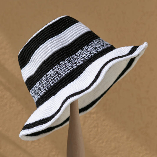 Black & White Konso Crochet Hat | Handmade Ethiopian Wide Brim Hat - Kelem Shop