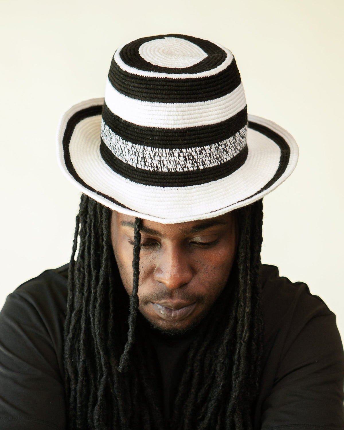 Black & White Konso Crochet Hat | Handmade Ethiopian Wide Brim Hat - Kelem Shop