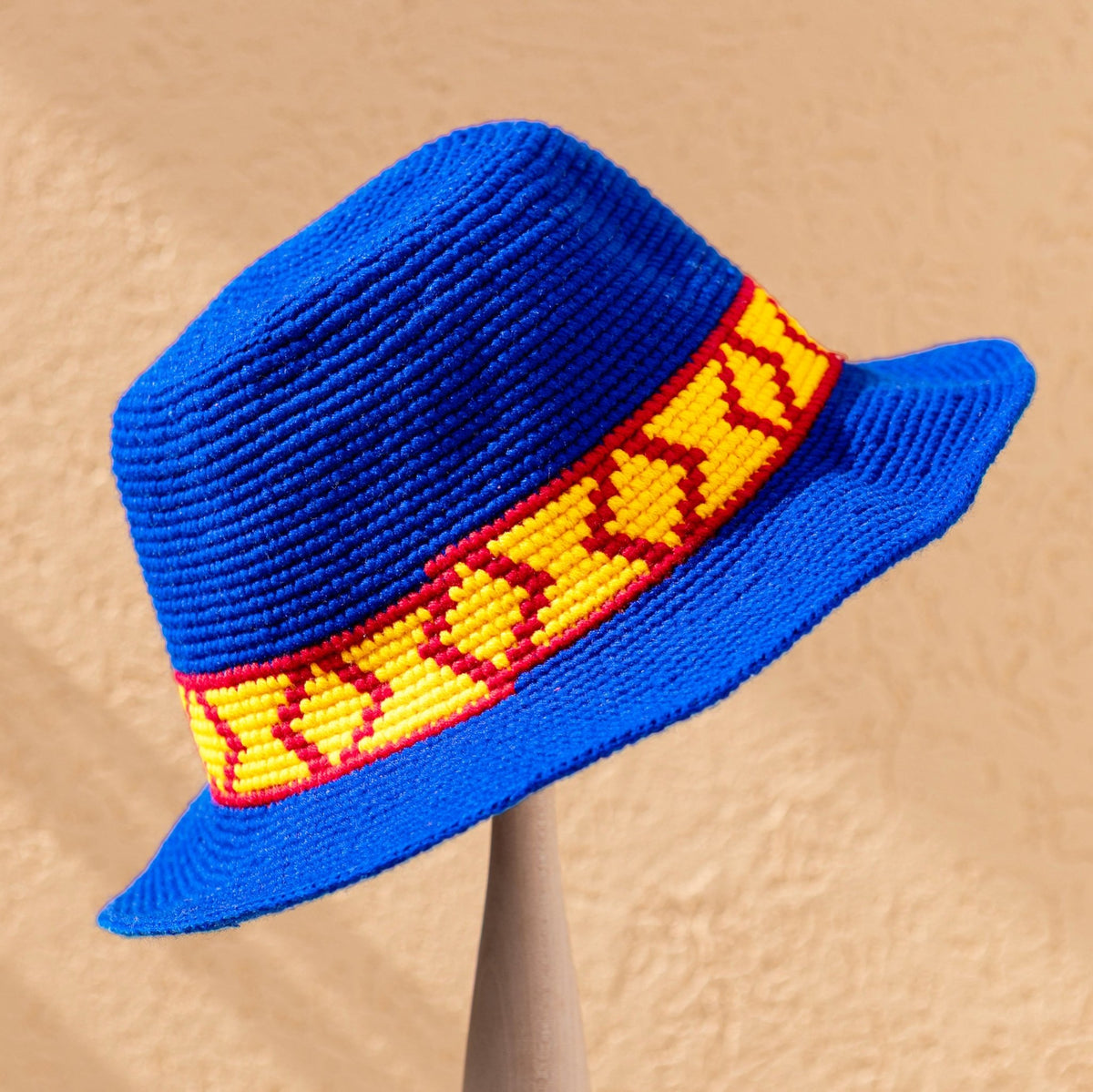 Blue Crochet Bucket Hat | Ethiopian Konso Wide Brim Hat - Kelem Shop
