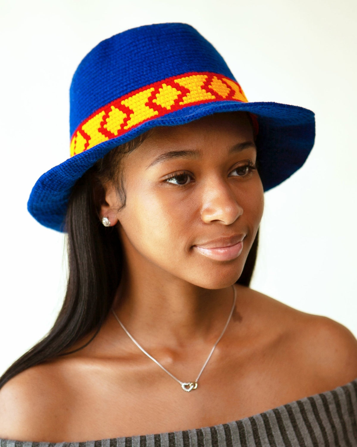 Blue Crochet Bucket Hat | Ethiopian Konso Wide Brim Hat - Kelem Shop