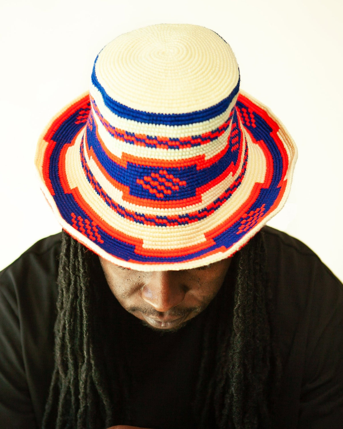Blue & Orange Konso Crochet Hat | Handmade Ethiopian Wide Brim Hat - Kelem Shop