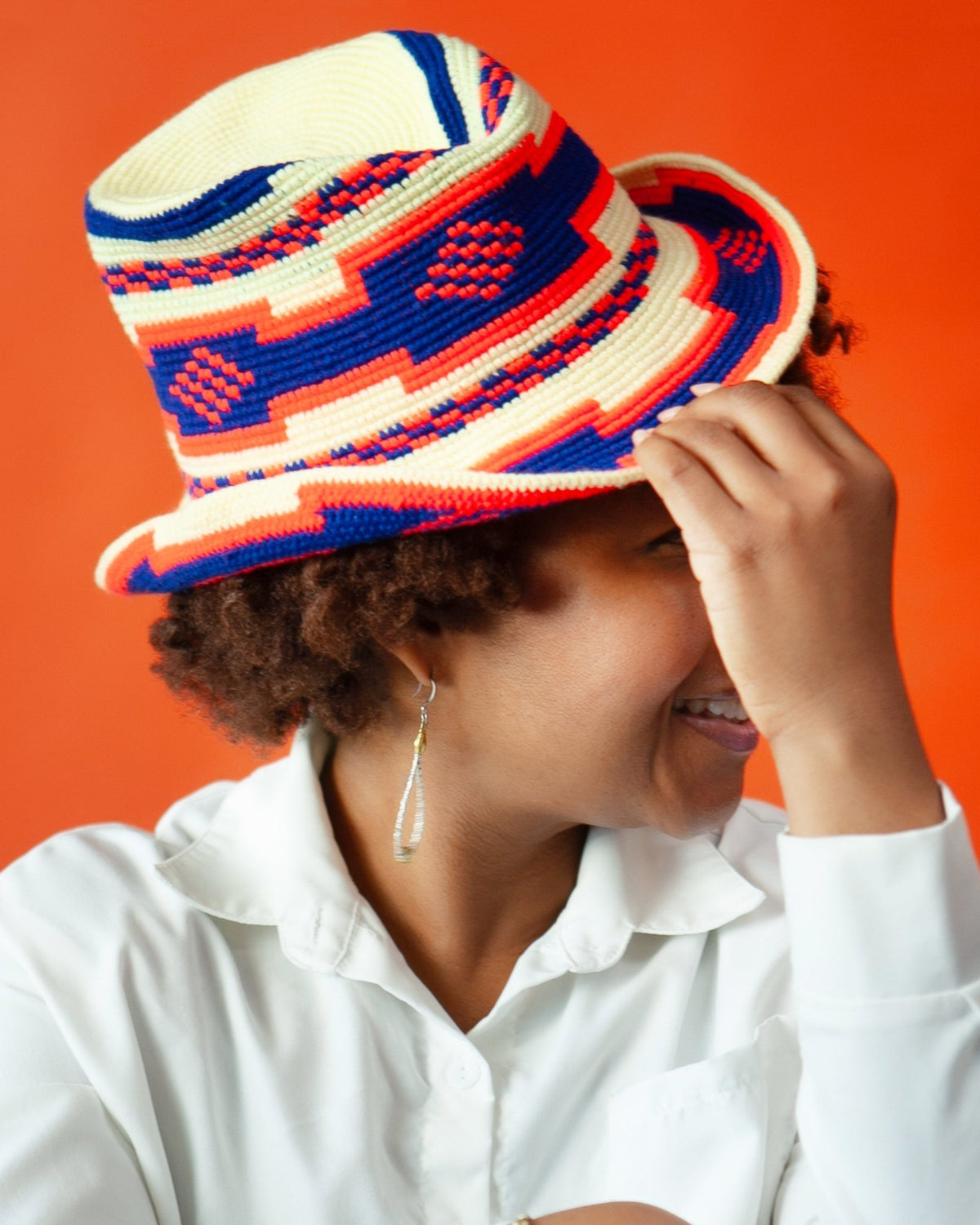 Blue & Orange Konso Crochet Hat | Handmade Ethiopian Wide Brim Hat - Kelem Shop