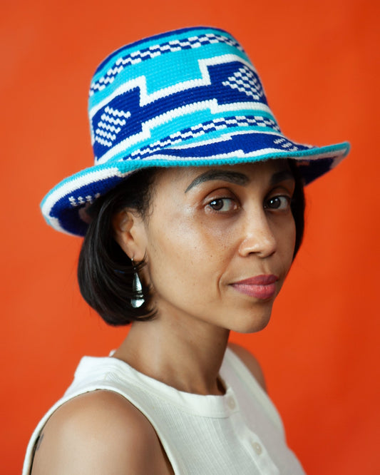 Blue & Turquoise Konso Crochet Hat | Handmade Ethiopian Bucket Hat - Kelem Shop