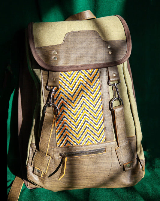 Canvas, Leather, Ankara Blend Backpack | Green - Kelem Shop