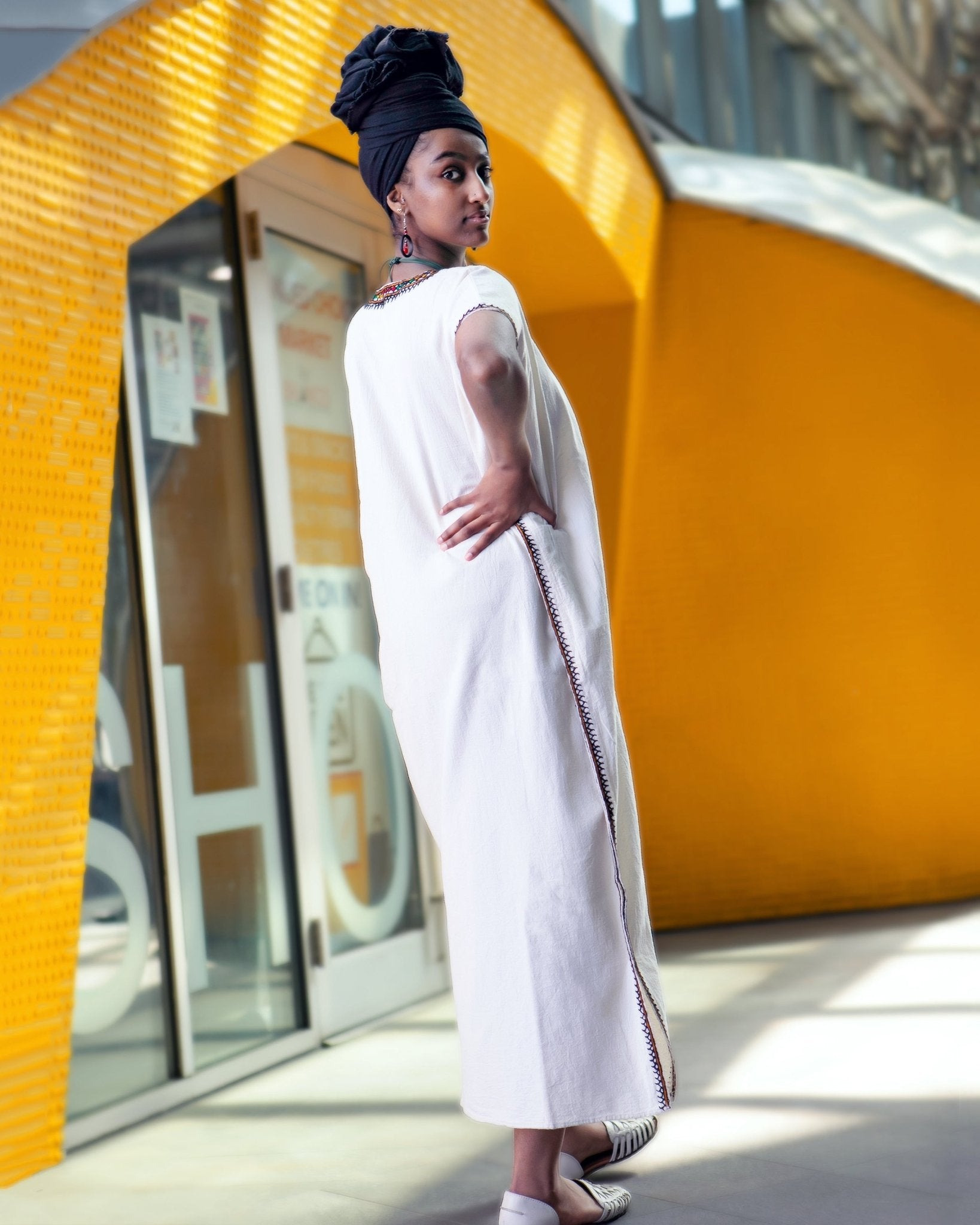ቡና ቀሚስ | Coffee Dress | Green Yellow Red Floral Hand - embroidery | Beach Dress | Kaftan Dress - Kelem Shop