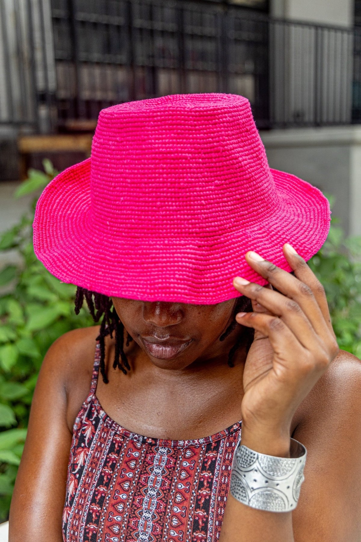 Cotton Konso Crochet Hat – Hot Pink Wide Brim - Kelem Shop