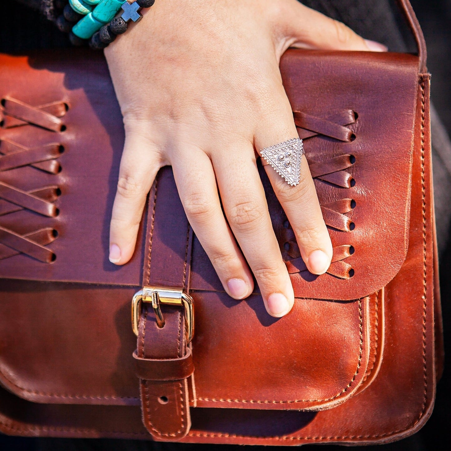 Crisscross Leather Shoulder Bag | Brown - Kelem Shop