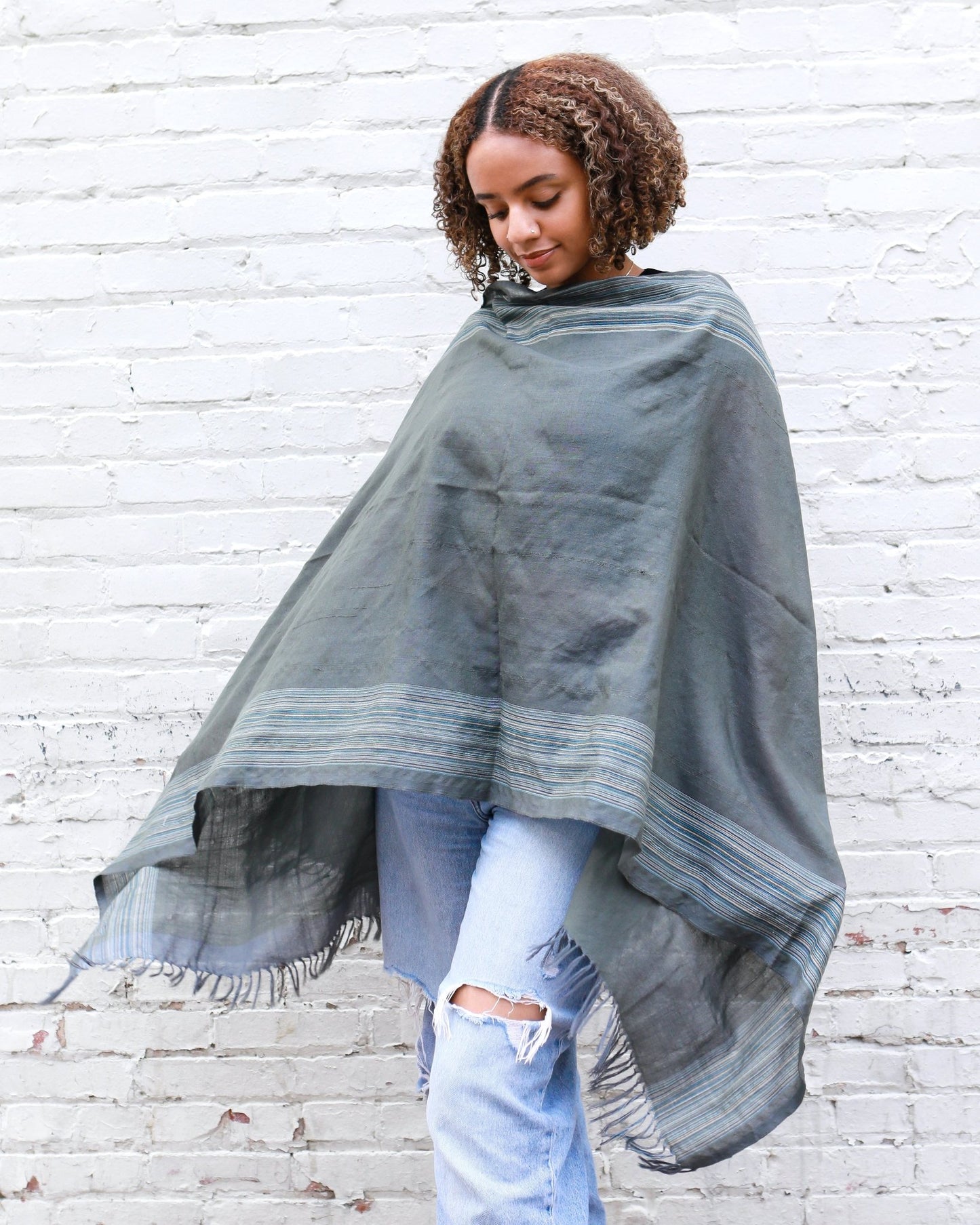 Ethiopian Gray with Stripes Scarf, Shawl, Headwrap | Handwoven Ethiopian Shawl, Scarf, Headwrap (Copy) (Copy) (Copy) (Copy) (Copy) (Copy) - Kelem Shop