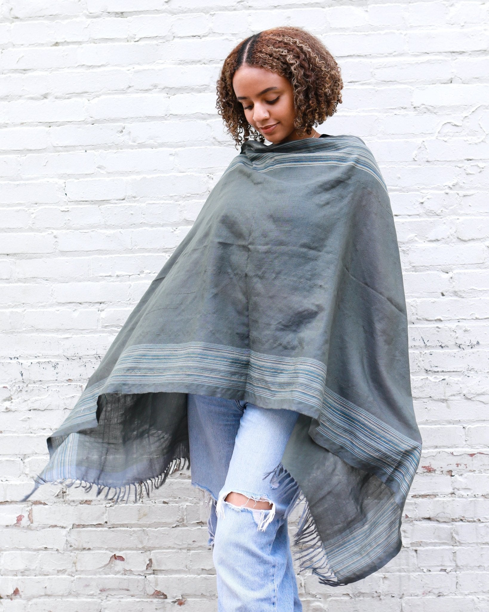 Ethiopian Gray with Stripes Scarf, Shawl, Headwrap | Handwoven Ethiopian Shawl, Scarf, Headwrap (Copy) (Copy) (Copy) (Copy) (Copy) (Copy) - Kelem Shop