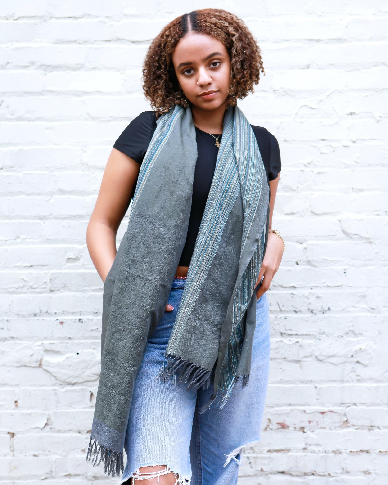 Ethiopian Gray with Stripes Scarf, Shawl, Headwrap | Handwoven Ethiopian Shawl, Scarf, Headwrap (Copy) (Copy) (Copy) (Copy) (Copy) (Copy) - Kelem Shop