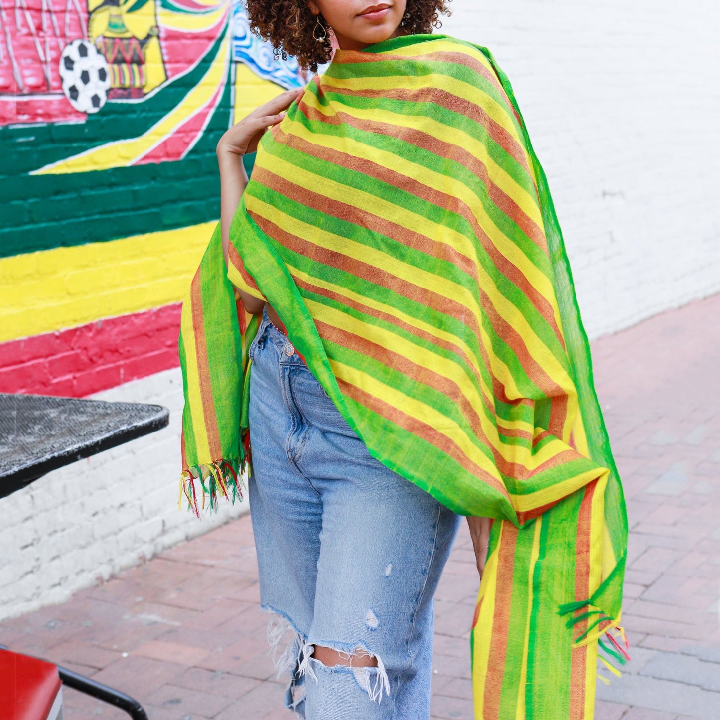 Ethiopian Green Yellow Red Stripe Scarf, Shawl, Headwrap | Handwoven Ethiopian Shawl, Scarf, Headwrap (Copy) (Copy) (Copy) (Copy) (Copy) (Copy) (Copy) (Copy) - Kelem Shop