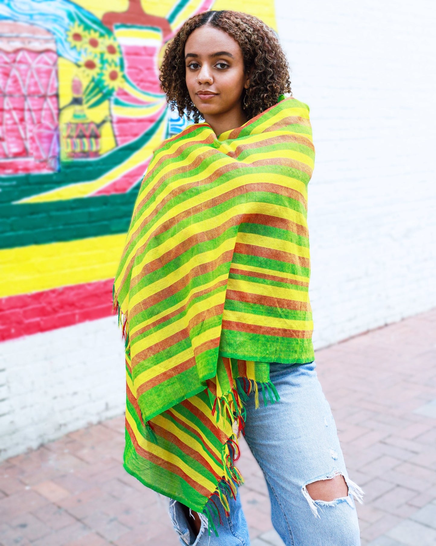 Ethiopian Green Yellow Red Stripe Scarf, Shawl, Headwrap | Handwoven Ethiopian Shawl, Scarf, Headwrap (Copy) (Copy) (Copy) (Copy) (Copy) (Copy) (Copy) (Copy) - Kelem Shop