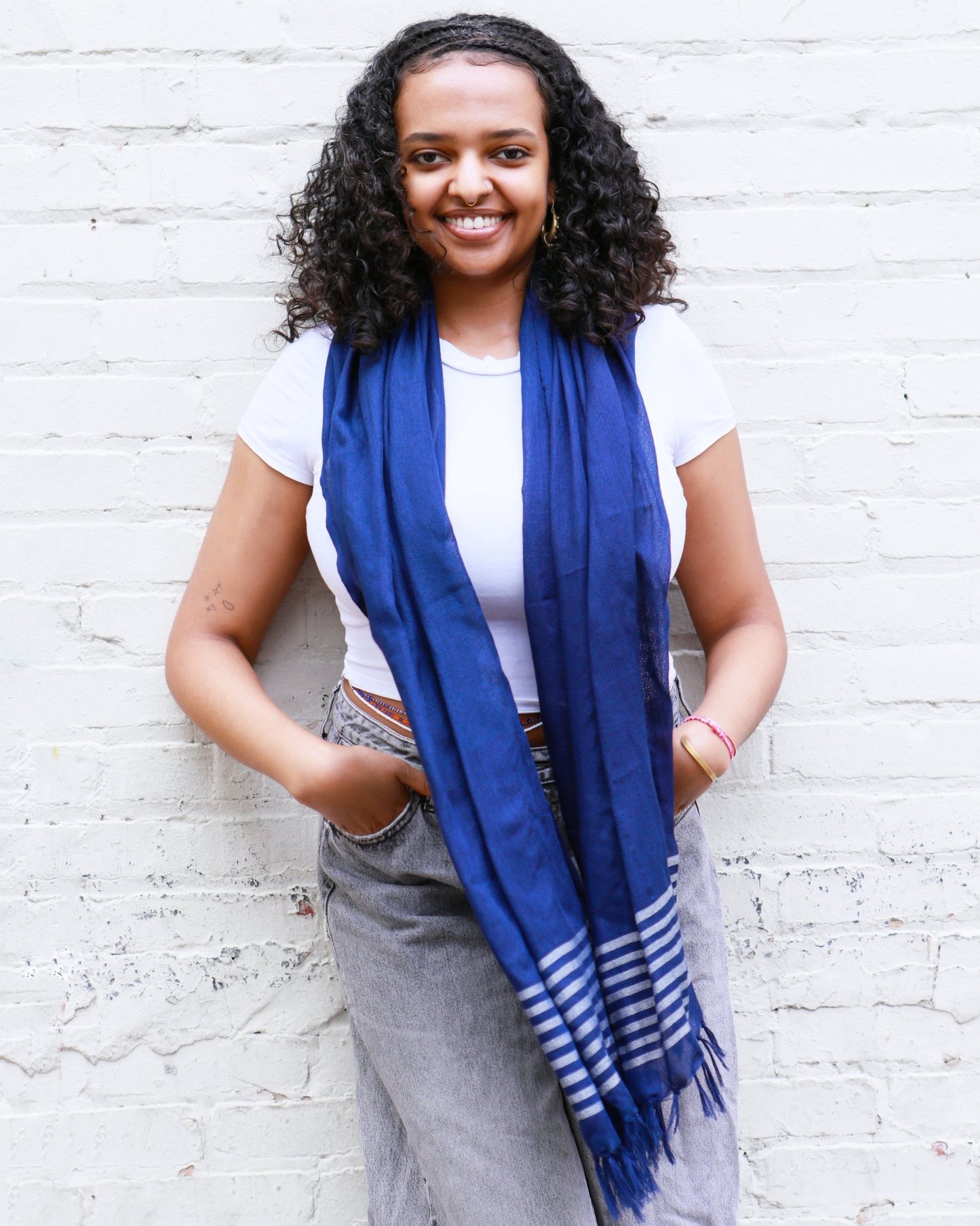 Ethiopian Navy Blue with White Stripes Scarf, Shawl, Headwrap | Handwoven Ethiopian Shawl, Scarf, Headwrap (Copy) (Copy) - Kelem Shop