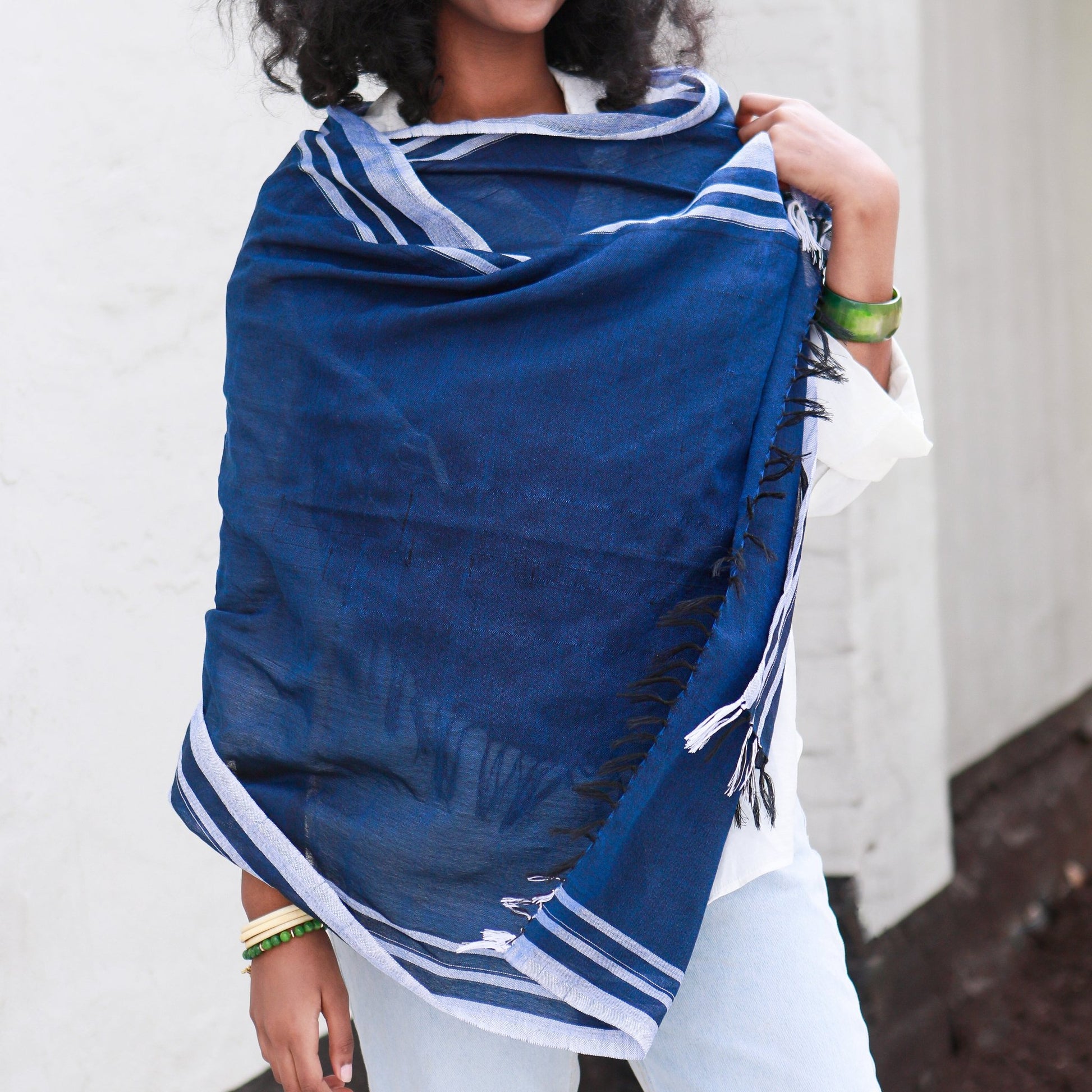 Ethiopian Navy Blue with White Stripes Scarf, Shawl, Headwrap | Handwoven Ethiopian Shawl, Scarf, Headwrap (Copy) (Copy) (Copy) (Copy) (Copy) (Copy) (Copy) - Kelem Shop