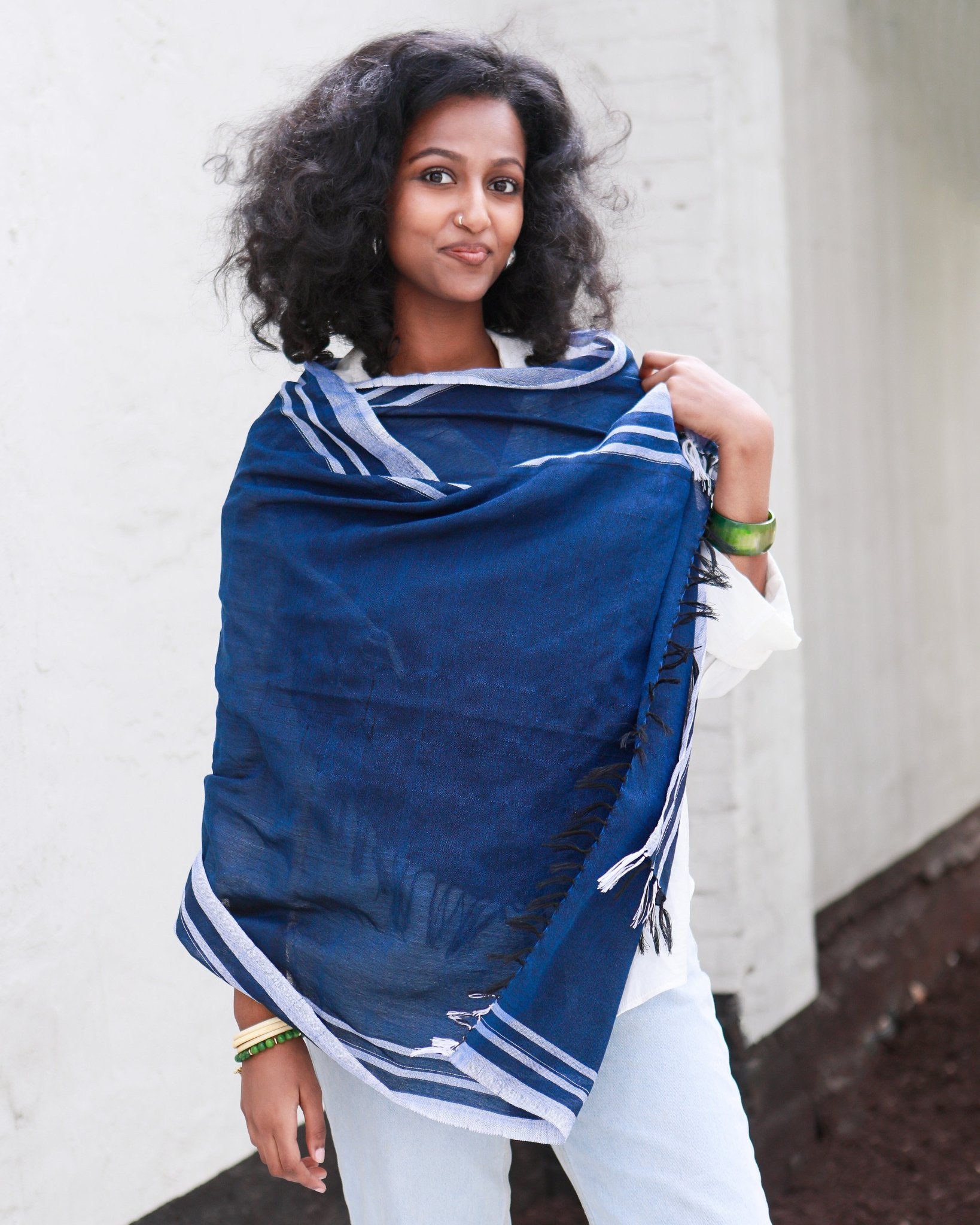 Ethiopian Navy Blue with White Stripes Scarf, Shawl, Headwrap | Handwoven Ethiopian Shawl, Scarf, Headwrap (Copy) (Copy) (Copy) (Copy) (Copy) (Copy) (Copy) - Kelem Shop