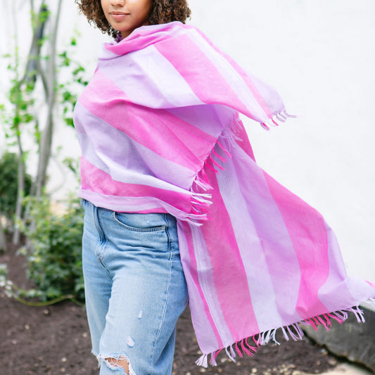 Ethiopian Pink Striped Scarf, Shawl, Headwrap | Handwoven Ethiopian Shawl, Scarf, Headwrap - Kelem Shop