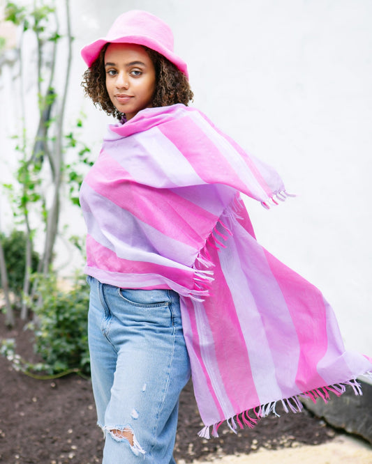 Ethiopian Pink Striped Scarf, Shawl, Headwrap | Handwoven Ethiopian Shawl, Scarf, Headwrap - Kelem Shop