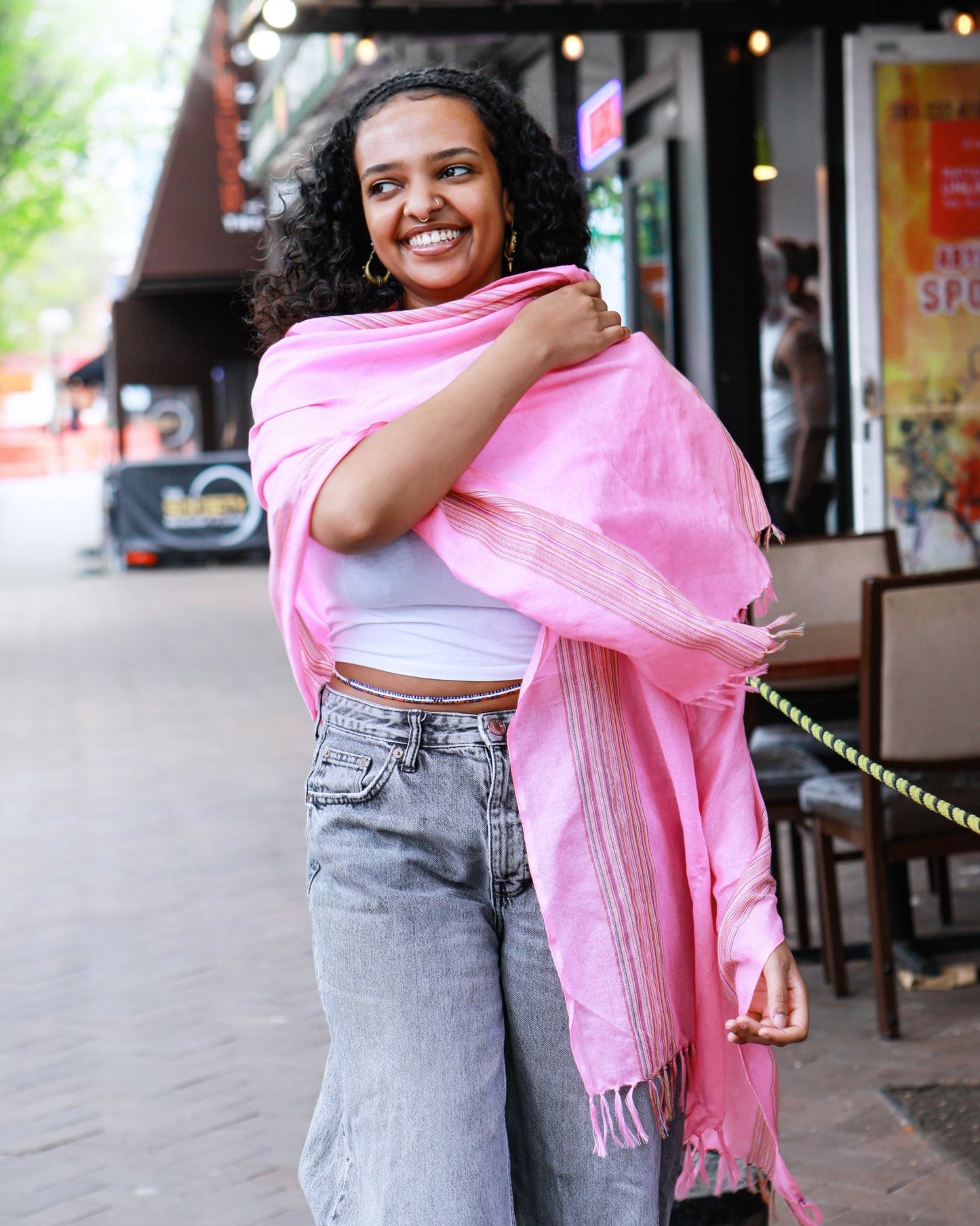 Ethiopian Pink with Multicolor Stripes Scarf, Shawl, Headwrap | Handwoven Ethiopian Shawl, Scarf, Headwrap (Copy) (Copy) (Copy) (Copy) (Copy) (Copy) (Copy) - Kelem Shop