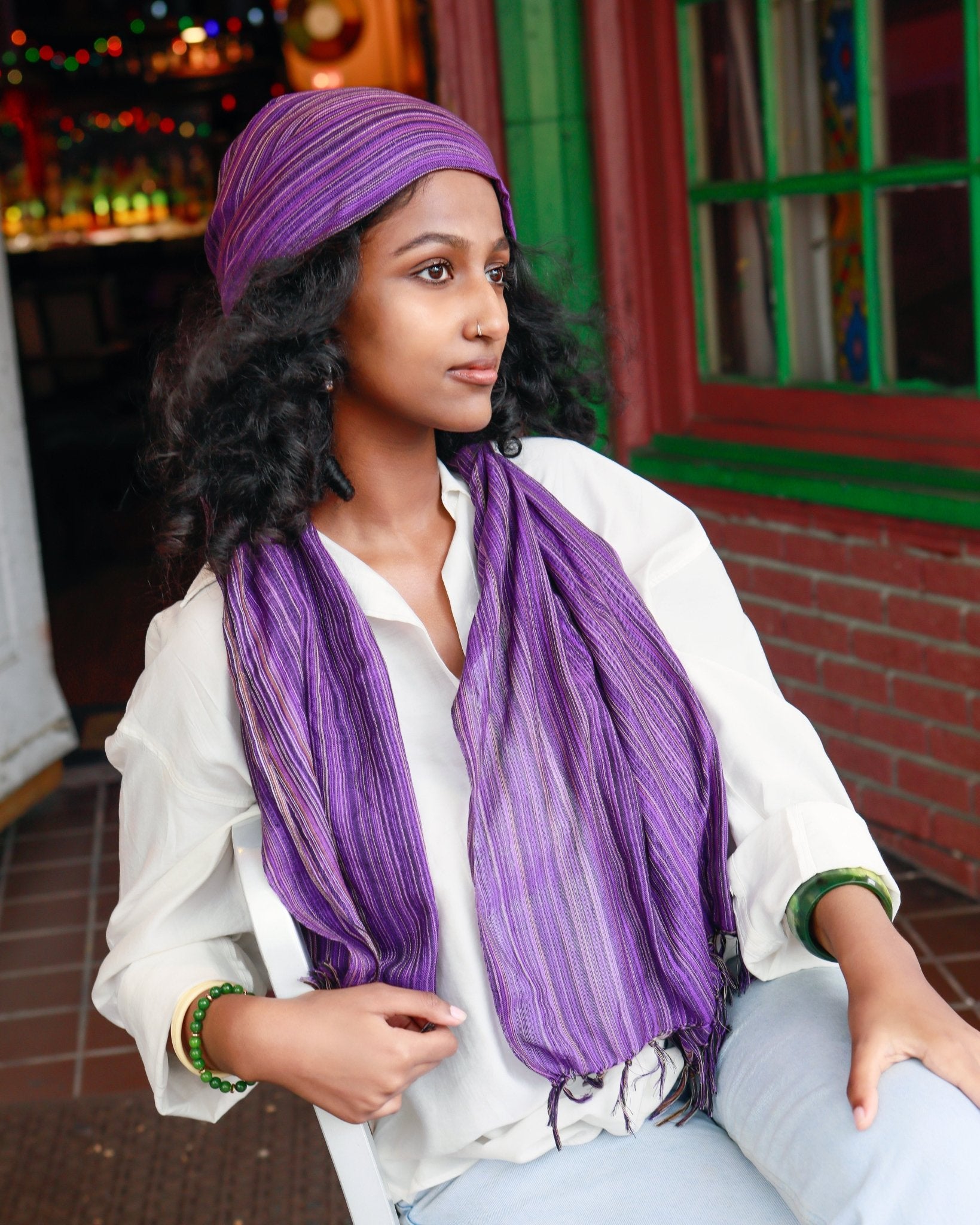 Ethiopian Purple with Multicolor Stripes Scarf, Shawl, Headwrap | Handwoven Ethiopian Shawl, Scarf, Headwrap (Copy) (Copy) (Copy) (Copy) (Copy) (Copy) (Copy) (Copy) (Copy) - Kelem Shop